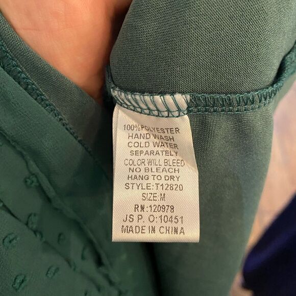 Entro Green Off Shoulder Blouse Swiss Dot Cropped Sleeves - Picture 10 of 11